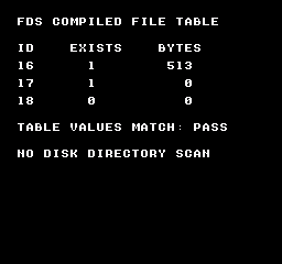 __fds_file_exists: METADATA-FDS-DEFAULT — 表のID 16は存在1・513バイト、ID 17は存在1・0バイト、ID 18は存在0・0バイトです。TABLE VALUES MATCH: PASSは取得値をこの組み合わせと比較した結果です。サイズ0だけでは「空のレコード」と「該当なし」を区別できないことを示します。
