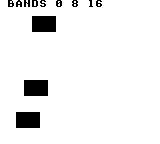 Raster_Clear: DMG — 赤い矩形（DMGでは黒）が上から(32,16)、(24,80)、(16,112)へ並びます。幅24・高さ16で、下の段ほど左へずれます。表の個数3、エラー0、Commitの戻り値0を内部で記録しています。