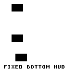 Raster_BuildHudBottom: DMG — 96行目から下を固定します。上の2個の矩形はカメラ(8,8)により(24,8)と(24,72)、下の矩形は(32,112)です。下端のFIXED BOTTOM HUDも固定します。