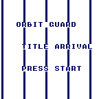 Raster_LineXSetProfile: CGB / frame 120 — ORBIT GUARDという独自のタイトルが、強い波を伴って右から入ります。48回描画した後は小さな揺れに切り替わり、96回以降は静止します。160回で演出を繰り返します。掲載画像は登場中、小さな揺れ、静止の順です。