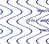 Raster_LineXSetProfile: CGB / frame 16 — ORBIT GUARDという独自のタイトルが、強い波を伴って右から入ります。48回描画した後は小さな揺れに切り替わり、96回以降は静止します。160回で演出を繰り返します。掲載画像は登場中、小さな揺れ、静止の順です。