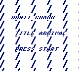 Raster_LineXSetProfile: CGB / frame 60 — ORBIT GUARDという独自のタイトルが、強い波を伴って右から入ります。48回描画した後は小さな揺れに切り替わり、96回以降は静止します。160回で演出を繰り返します。掲載画像は登場中、小さな揺れ、静止の順です。