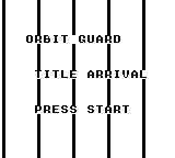 Raster_LineXSetProfile: DMG / frame 120 — ORBIT GUARDという独自のタイトルが、強い波を伴って右から入ります。48回描画した後は小さな揺れに切り替わり、96回以降は静止します。160回で演出を繰り返します。掲載画像は登場中、小さな揺れ、静止の順です。