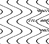 Raster_LineXSetProfile: DMG / frame 16 — ORBIT GUARDという独自のタイトルが、強い波を伴って右から入ります。48回描画した後は小さな揺れに切り替わり、96回以降は静止します。160回で演出を繰り返します。掲載画像は登場中、小さな揺れ、静止の順です。