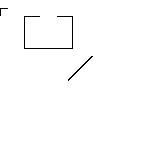 DMG3D_BeginFrame: CGB — 基本の線・点・消去・座標変換を1画面で確認するサンプルです。 左上の枠の上辺の中央が消え、斜線が中央に投影されます。出力拒否時の座標が91・92のままになることも調べます。