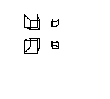 Wire3D_DrawModel: CGB — 上段に等倍と半分のモデル、下段に同じ倍率の物体配列を描き、投影と倍率の関係を比較します。